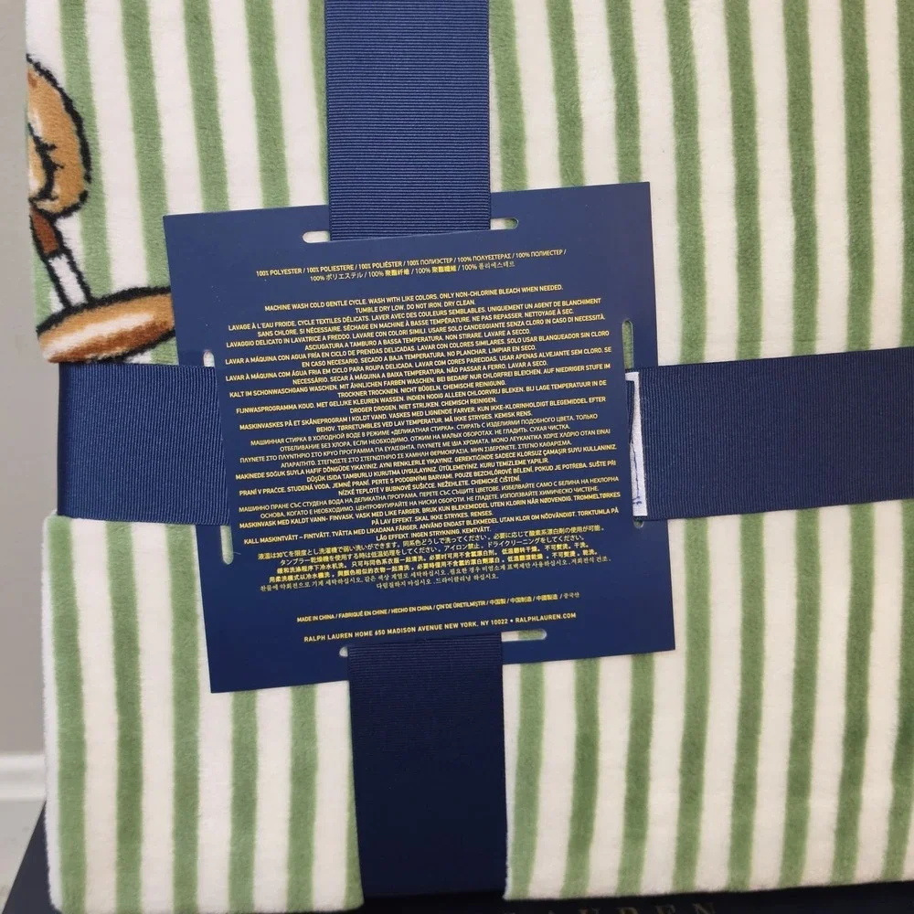 Ralph Lauren Polo Bear Throw Blanket 50x70 Green Stripe Teddy Bear NWT‎ Gift Box
